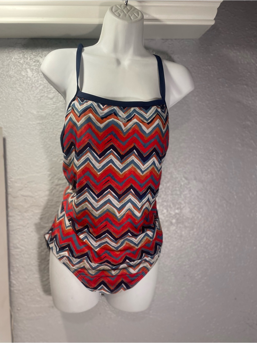 Chevron Print One-Piece Swimsuit — Navy Trim